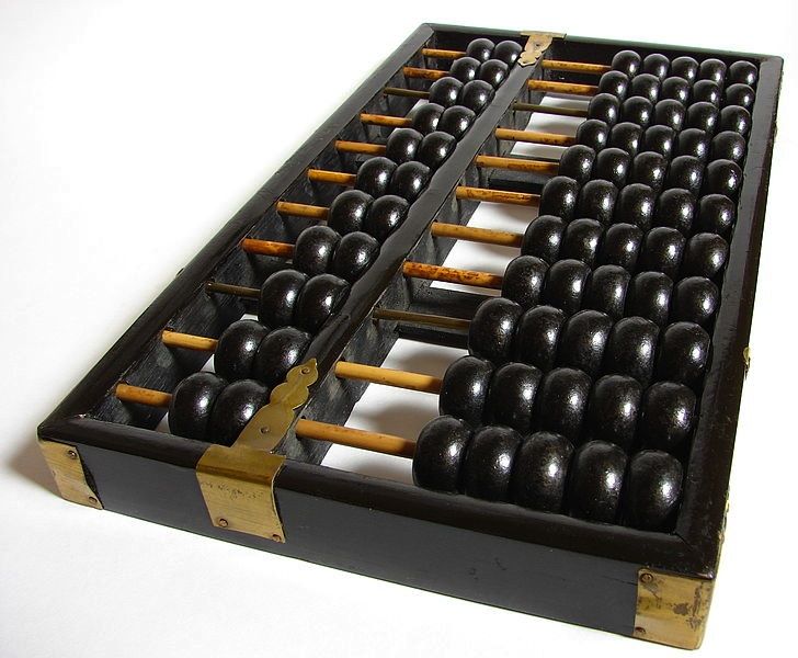 Ancient abacus with wooden frame and beads